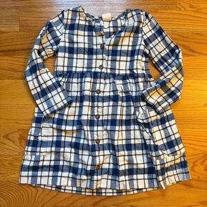 Hanna Andersson blue and white plaid flannel dress size 6-7 / 120cm